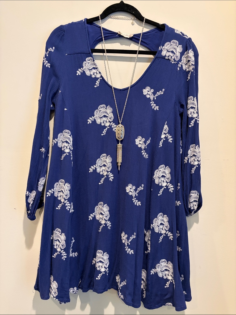 Altar'd State Blue Floral Swing Dress with White Print